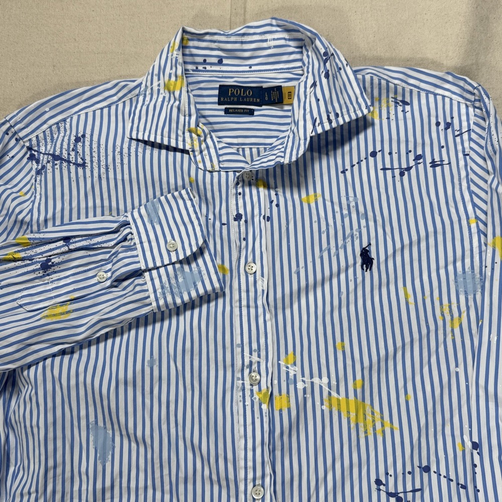 Polo Ralph Lauren Paint Splatter Cotton Shirt Size Large Women's AOP